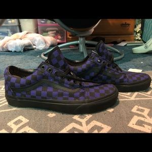 Purple and black checkered vans